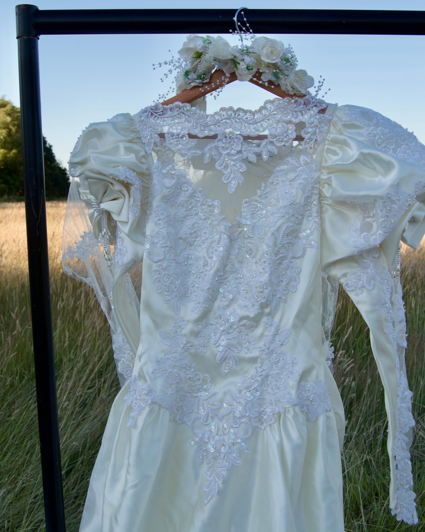 1980’s cathedral train wedding dress