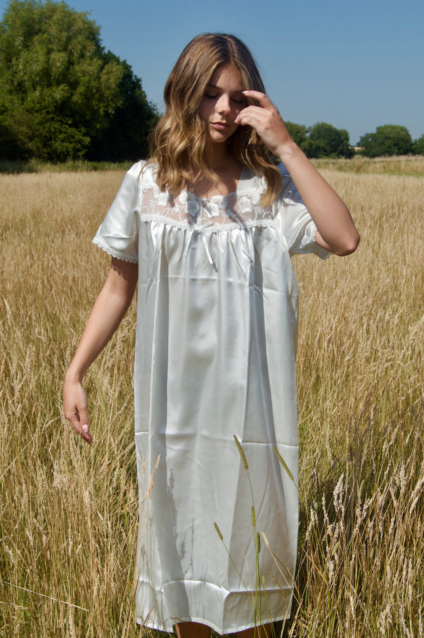 Vintage Lace-Trim Satin Nightgown
