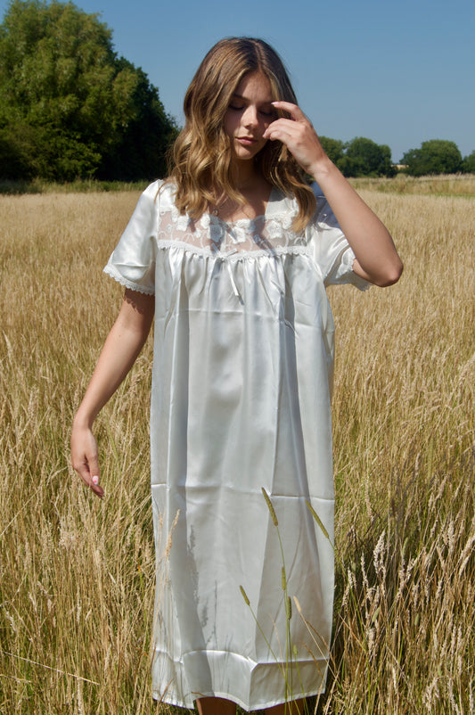 Vintage Lace-Trim Satin Nightgown
