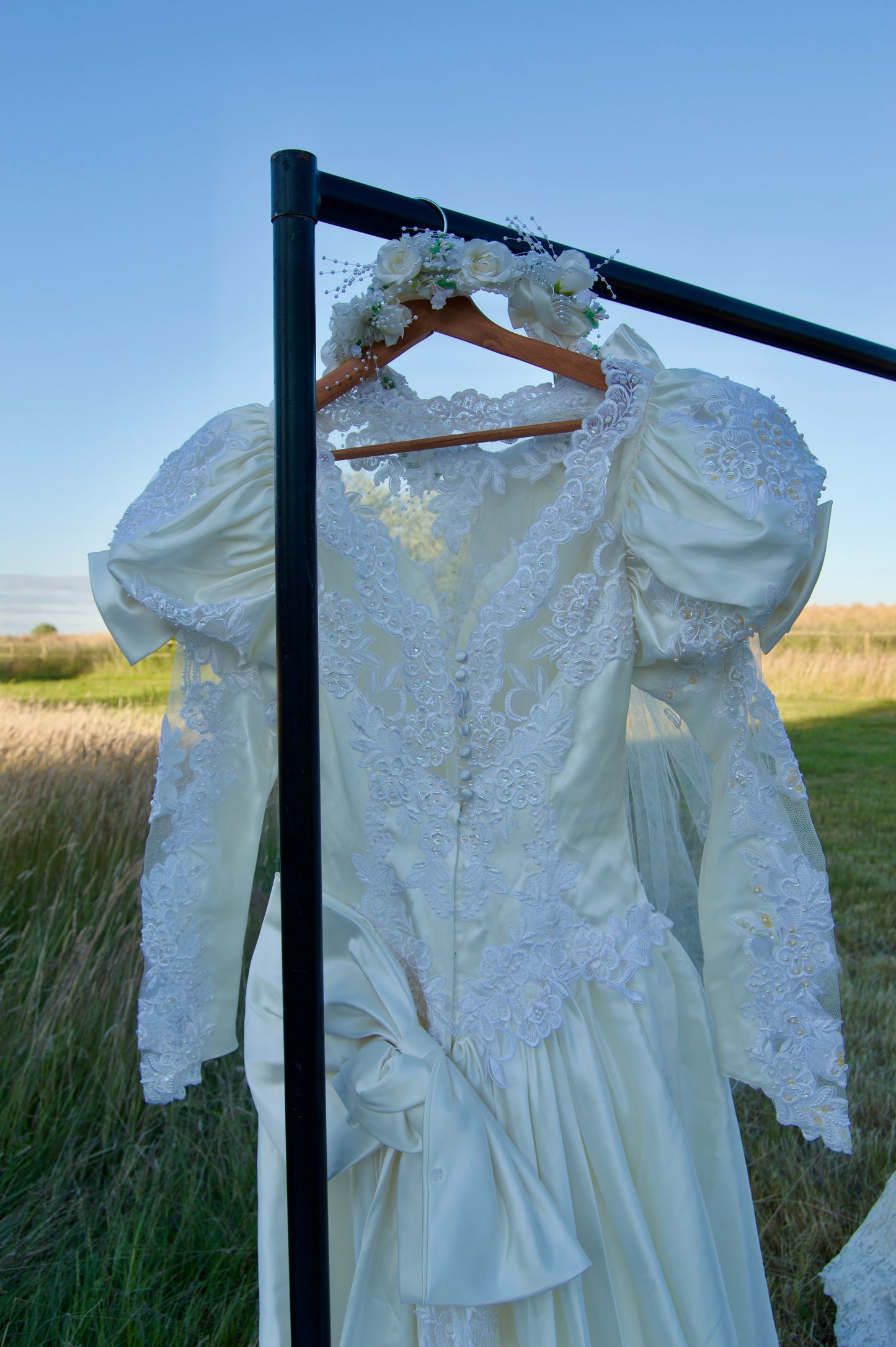 1980’s cathedral train wedding dress