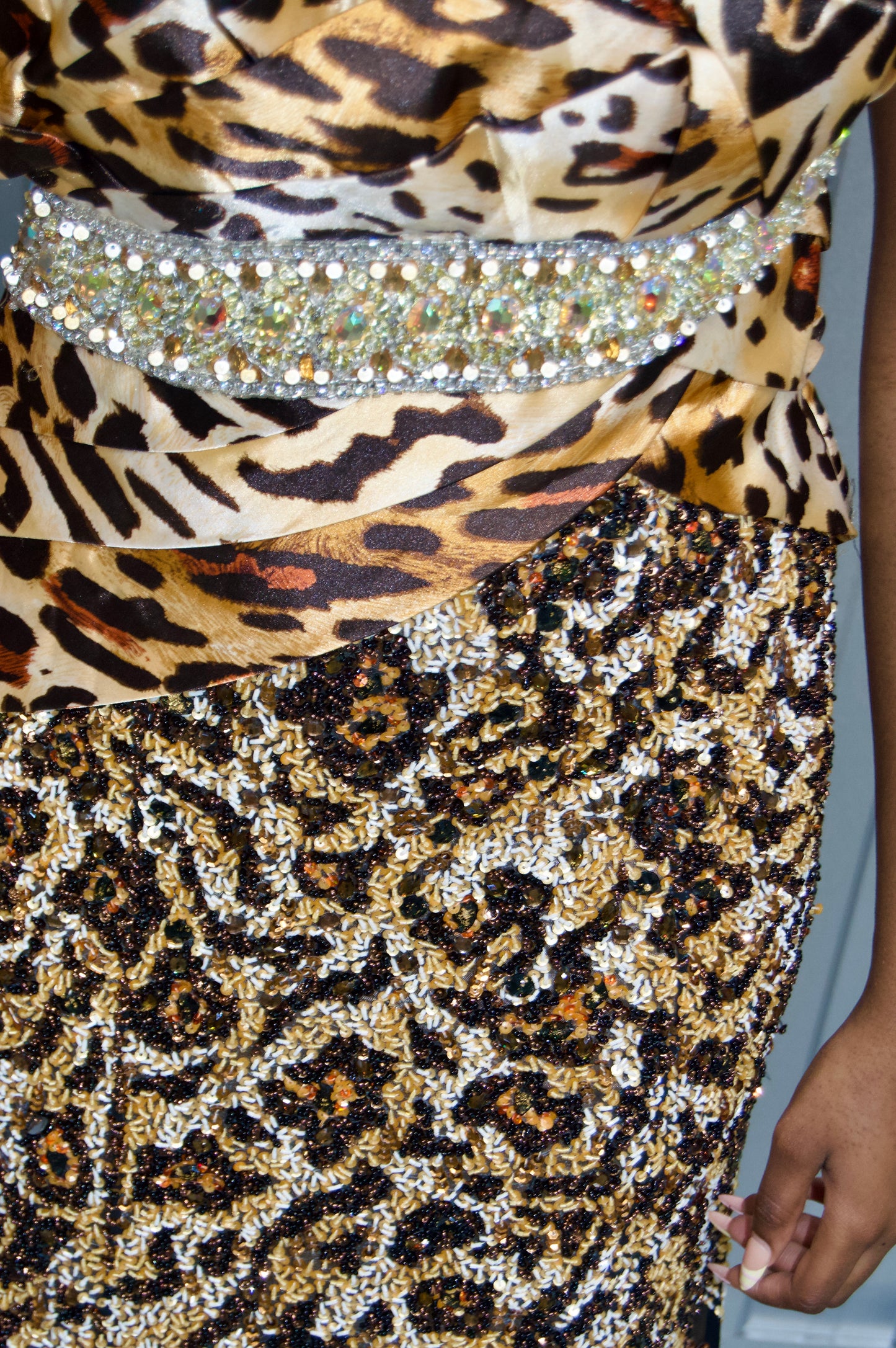 Vintage embellished leopard print prom dress