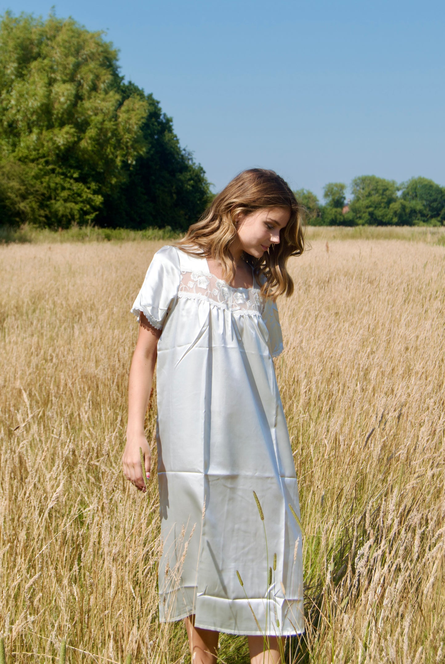 Vintage Lace-Trim Satin Nightgown