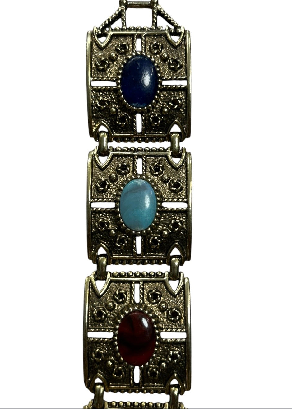 Vintage 70s Ornate Gold-Tone Panel Bracelet - Sarah Coventry