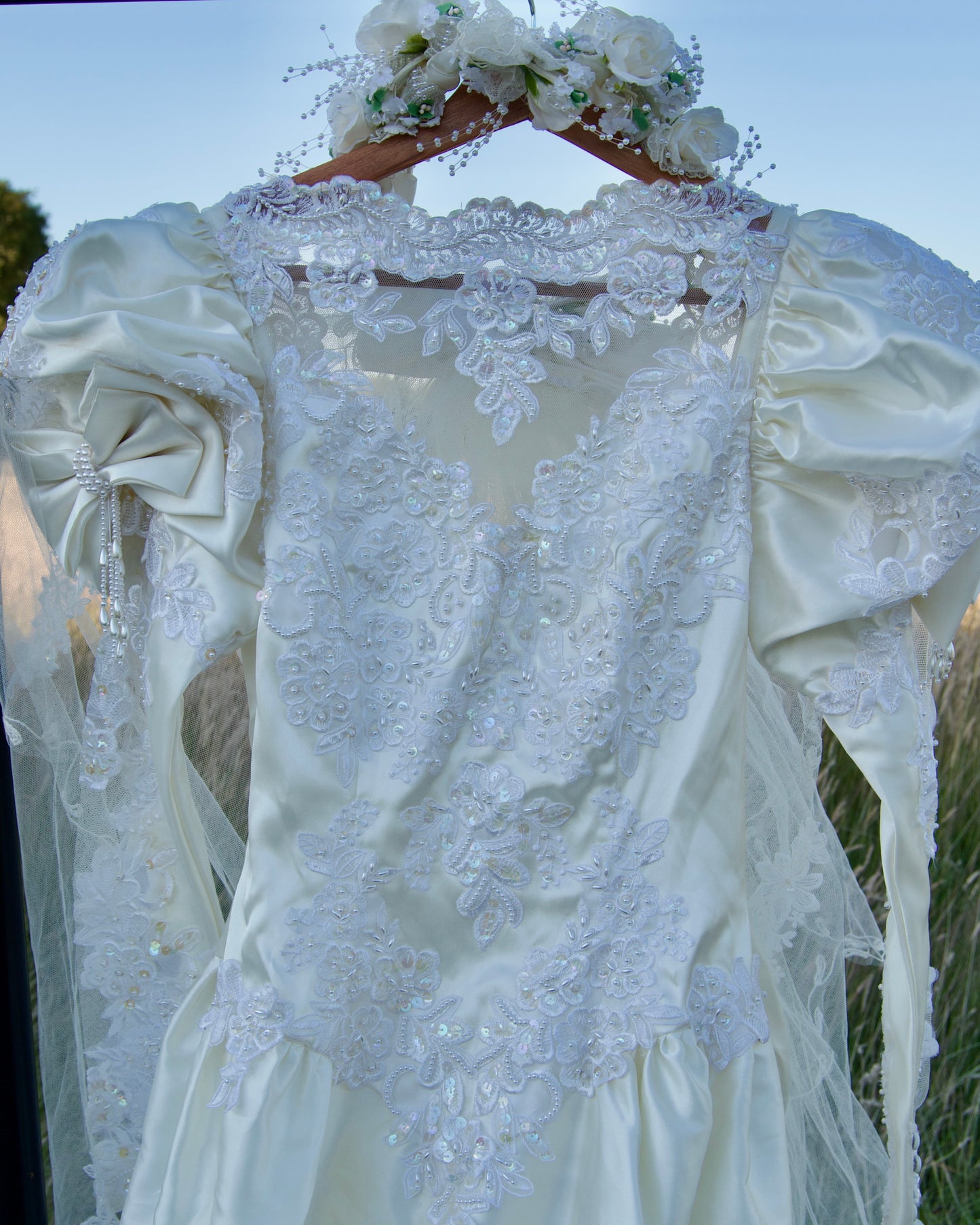 1980’s cathedral train wedding dress
