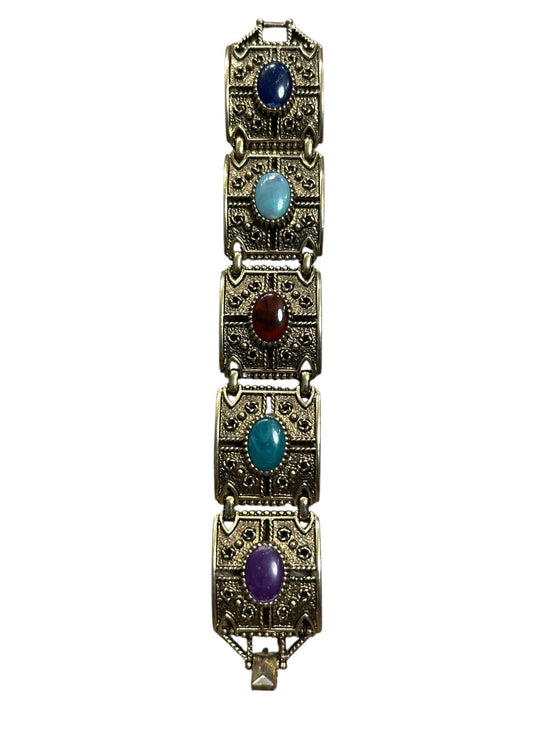 Vintage 70s Ornate Gold-Tone Panel Bracelet - Sarah Coventry