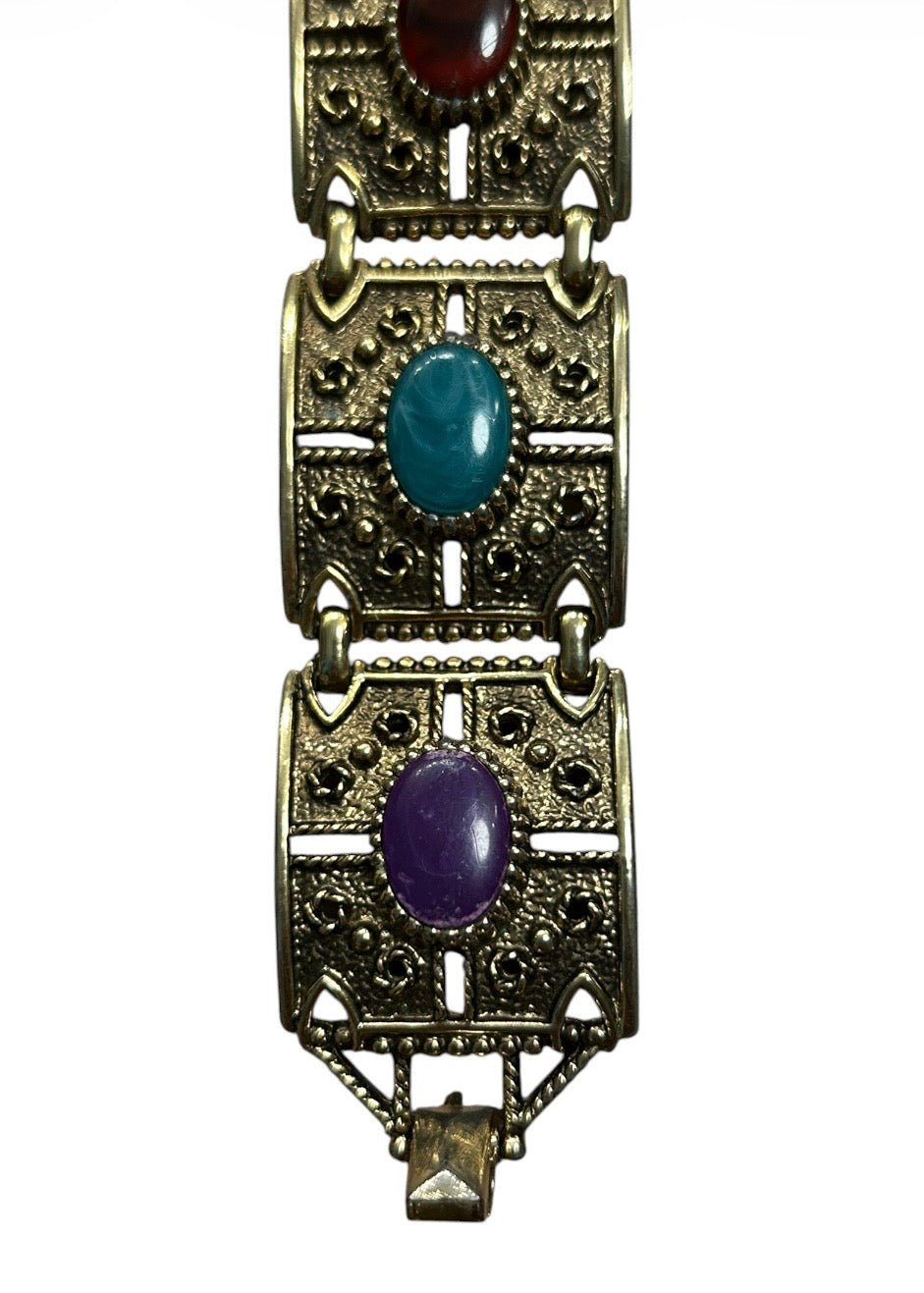 Vintage 70s Ornate Gold-Tone Panel Bracelet - Sarah Coventry
