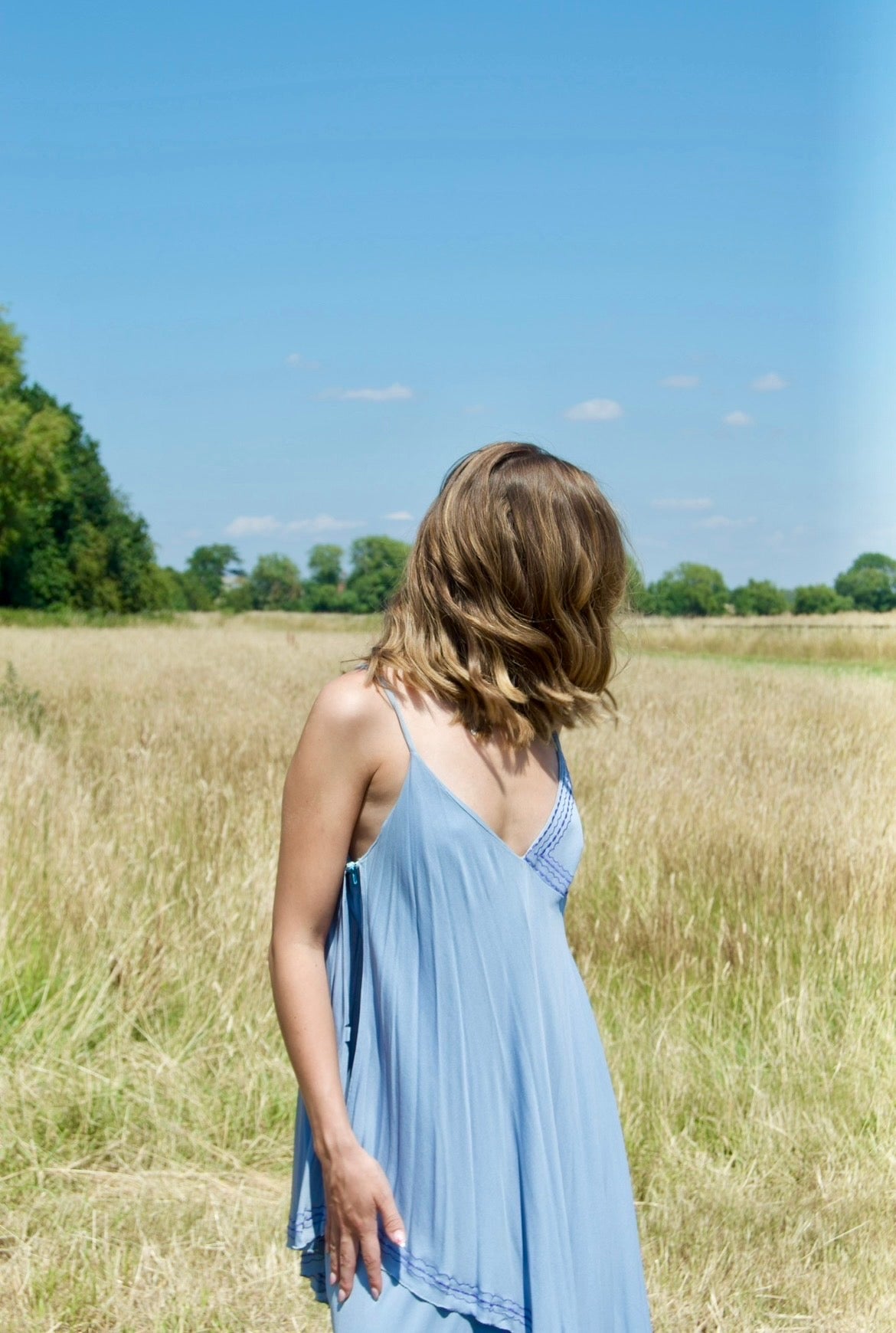 Vintage 1970s Periwinkle Blue Bohemian Maxi Dress