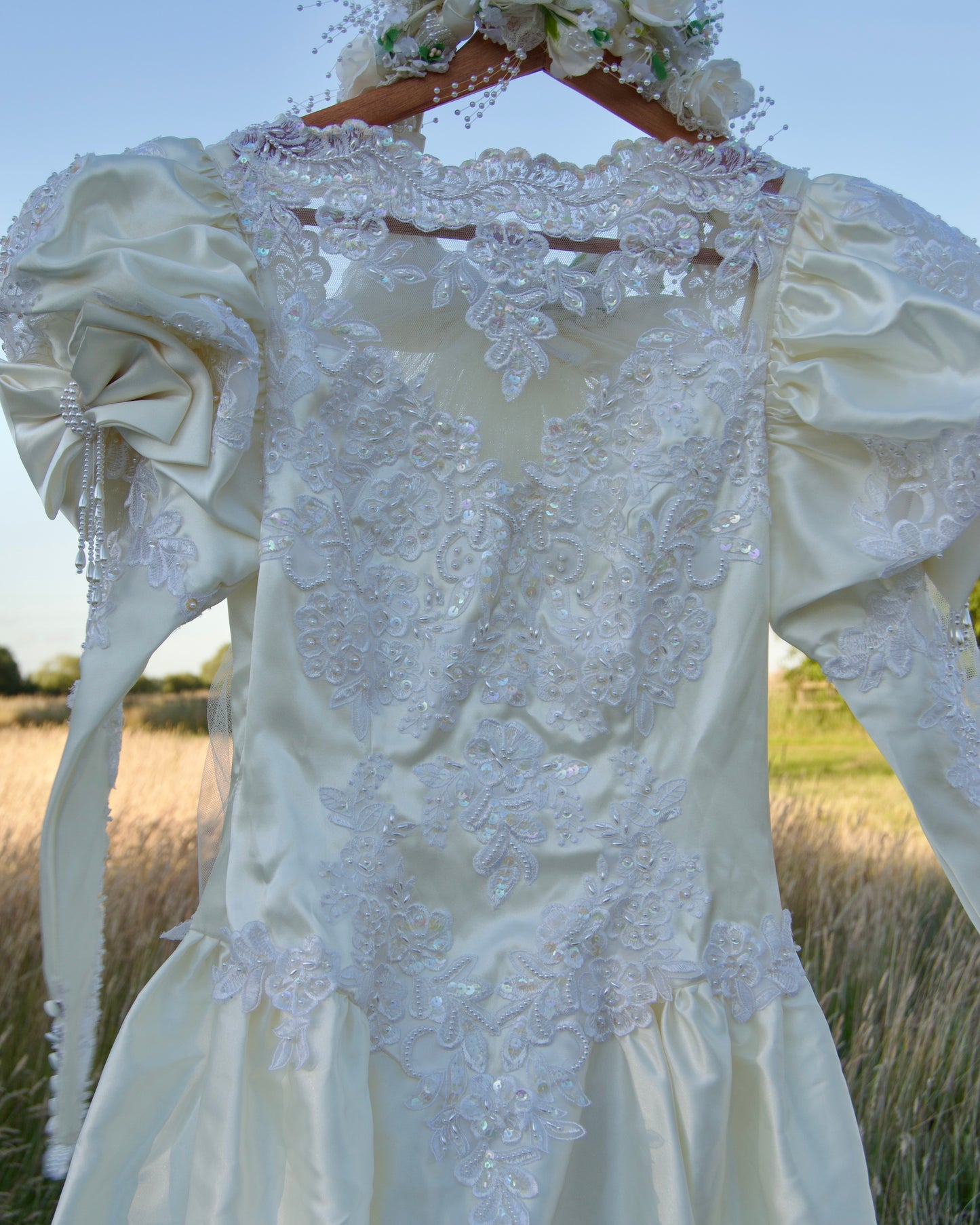 1980’s cathedral train wedding dress