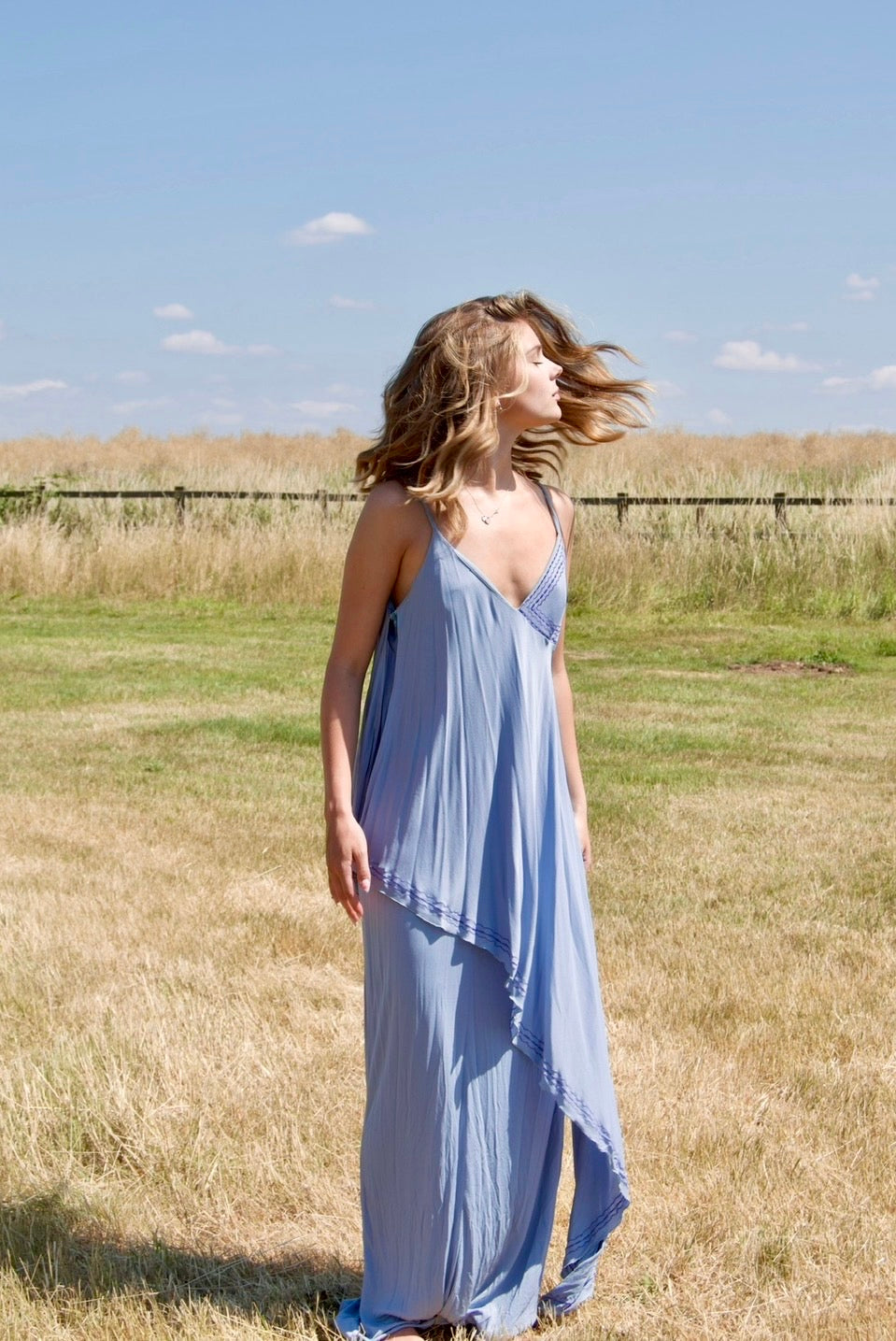 Vintage 1970s Periwinkle Blue Bohemian Maxi Dress