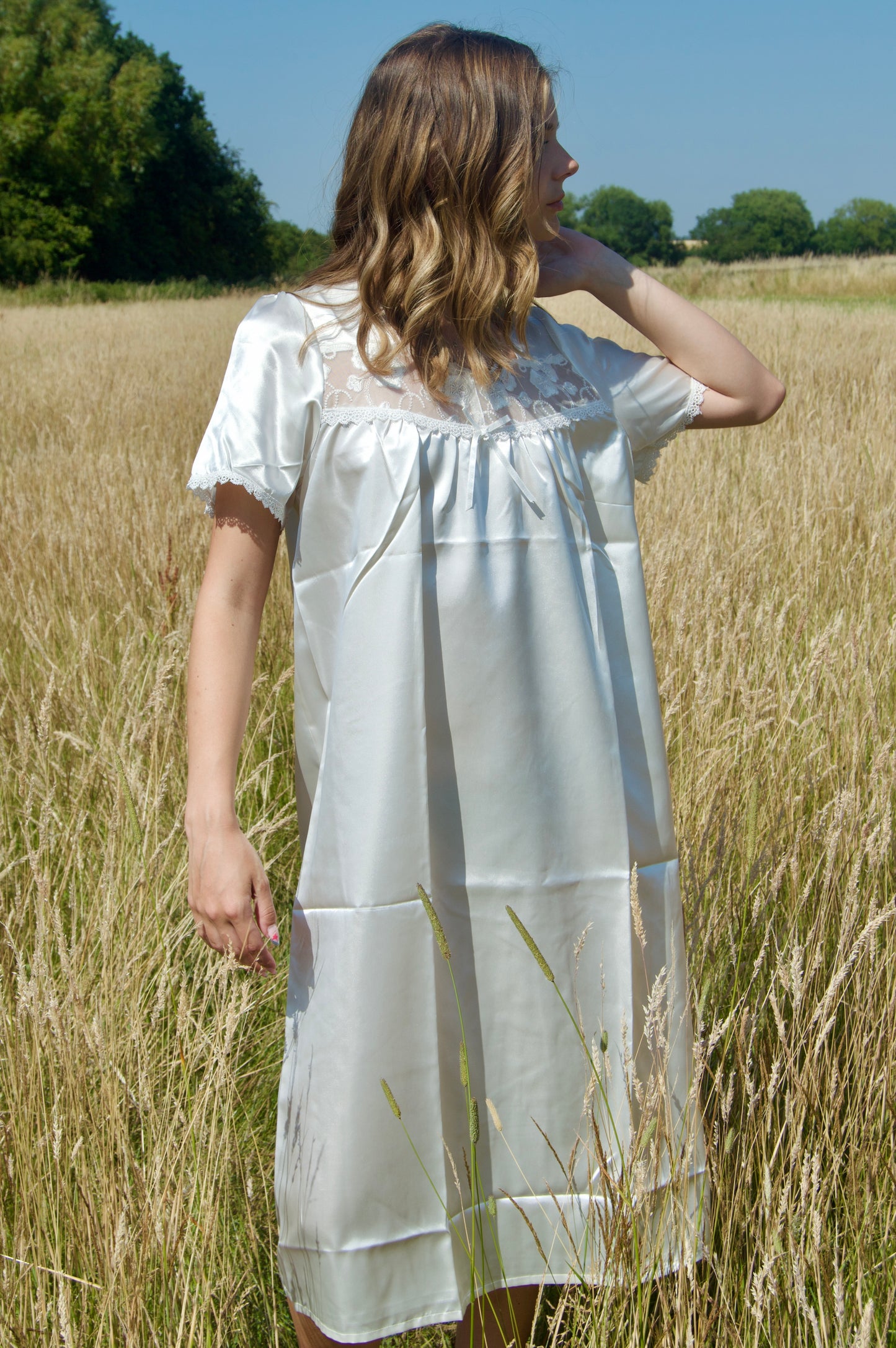 Vintage Lace-Trim Satin Nightgown