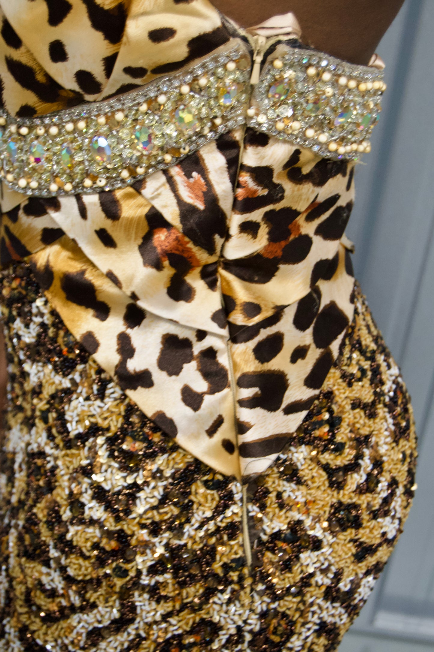 Vintage embellished leopard print prom dress