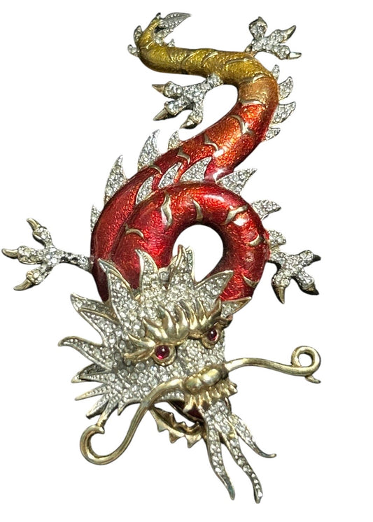 Vintage Butler & Wilson Ornate Crystal Chinese Dragon Brooch