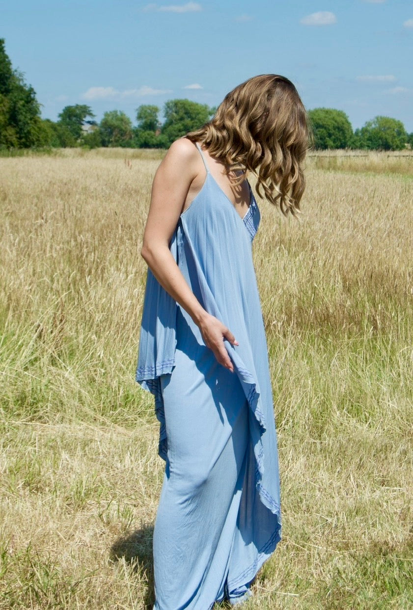 Vintage 1970s Periwinkle Blue Bohemian Maxi Dress