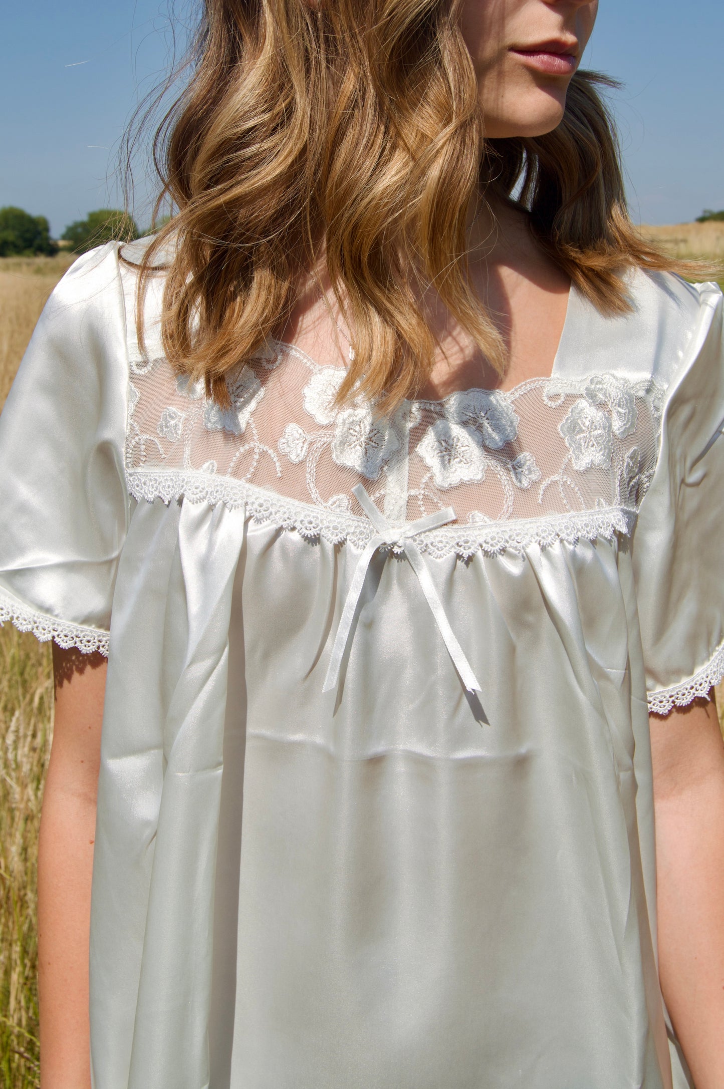 Vintage Lace-Trim Satin Nightgown
