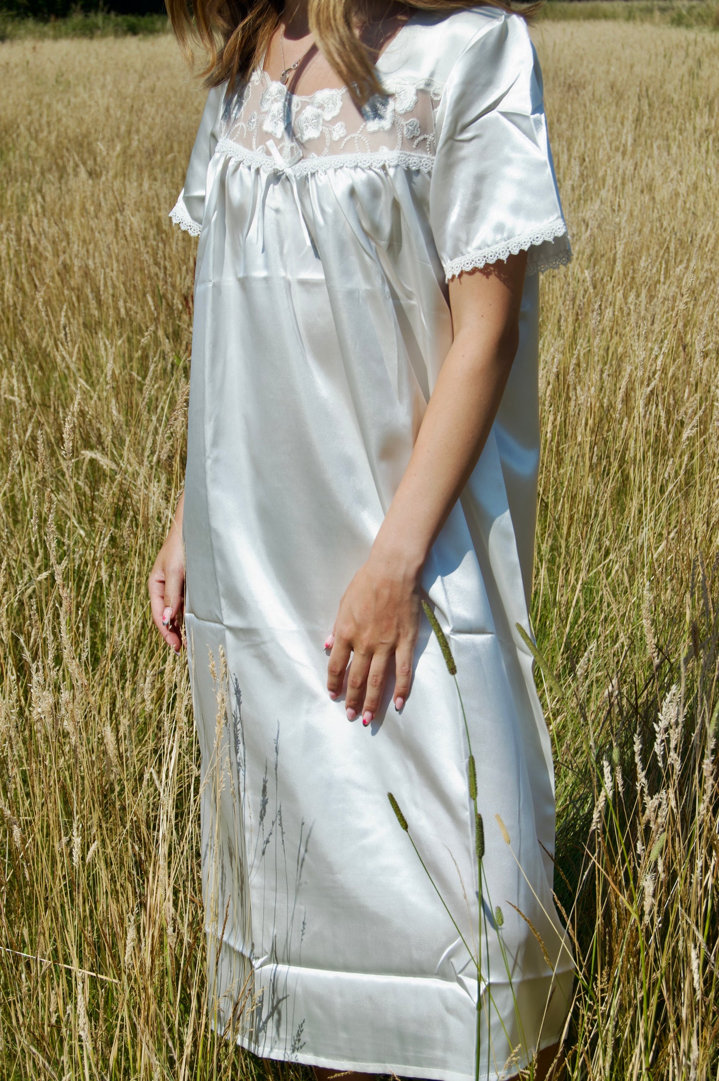 Vintage Lace-Trim Satin Nightgown