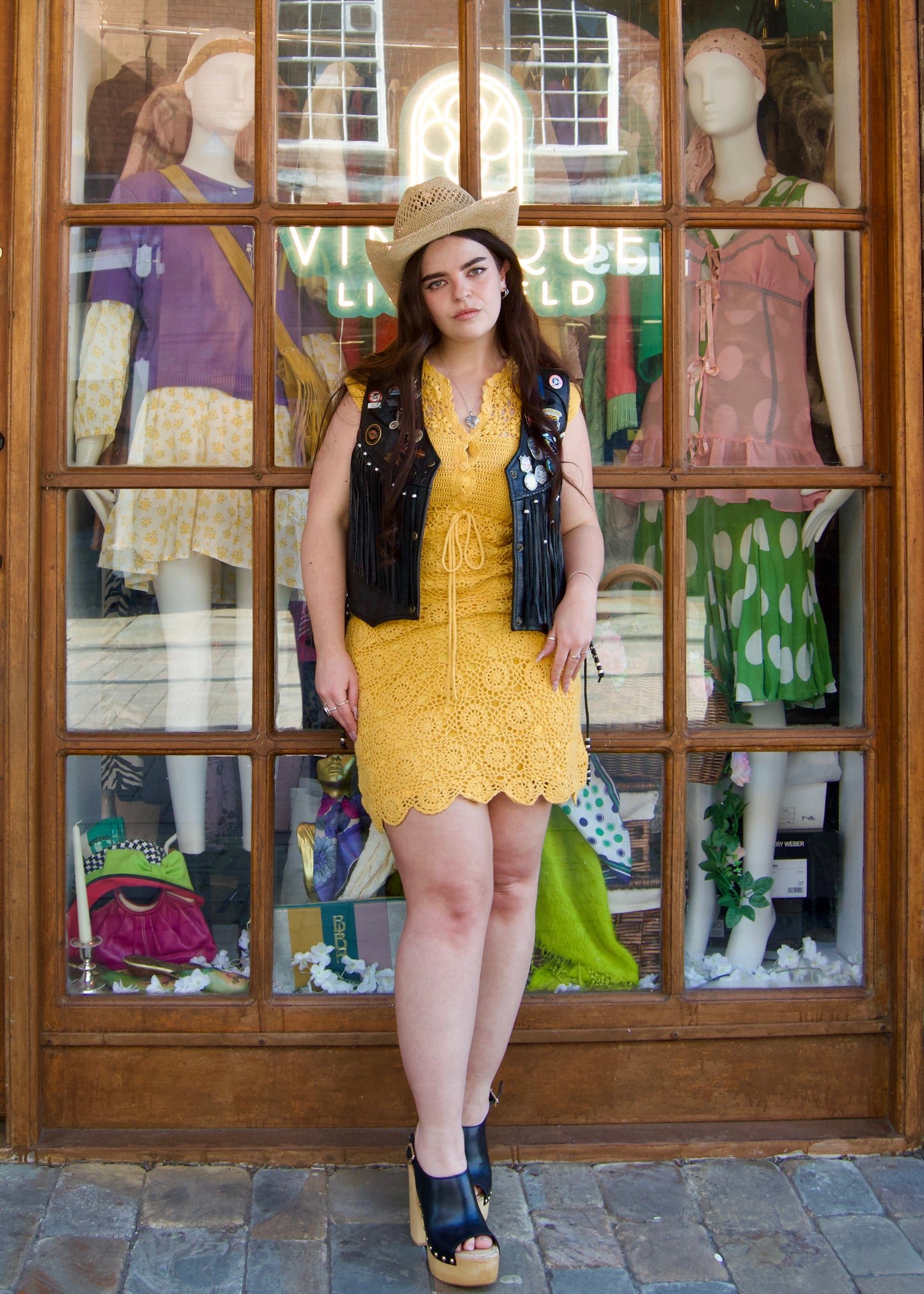 Vintage yellow crotchet dress