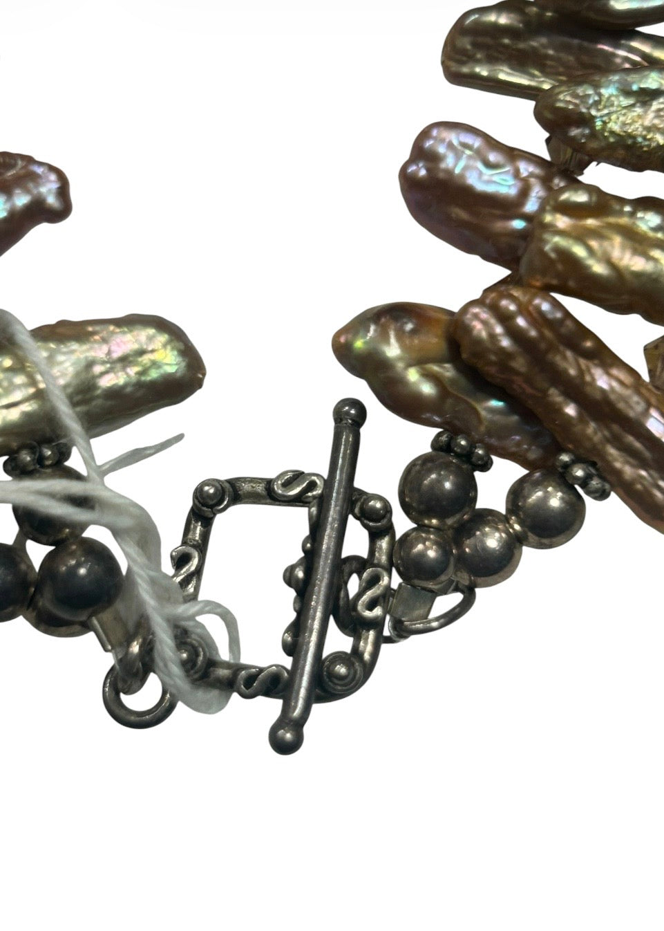 Iridescent Bronze Biwa Stick Pearl Bracelet & Earring Set – Sterling Silver