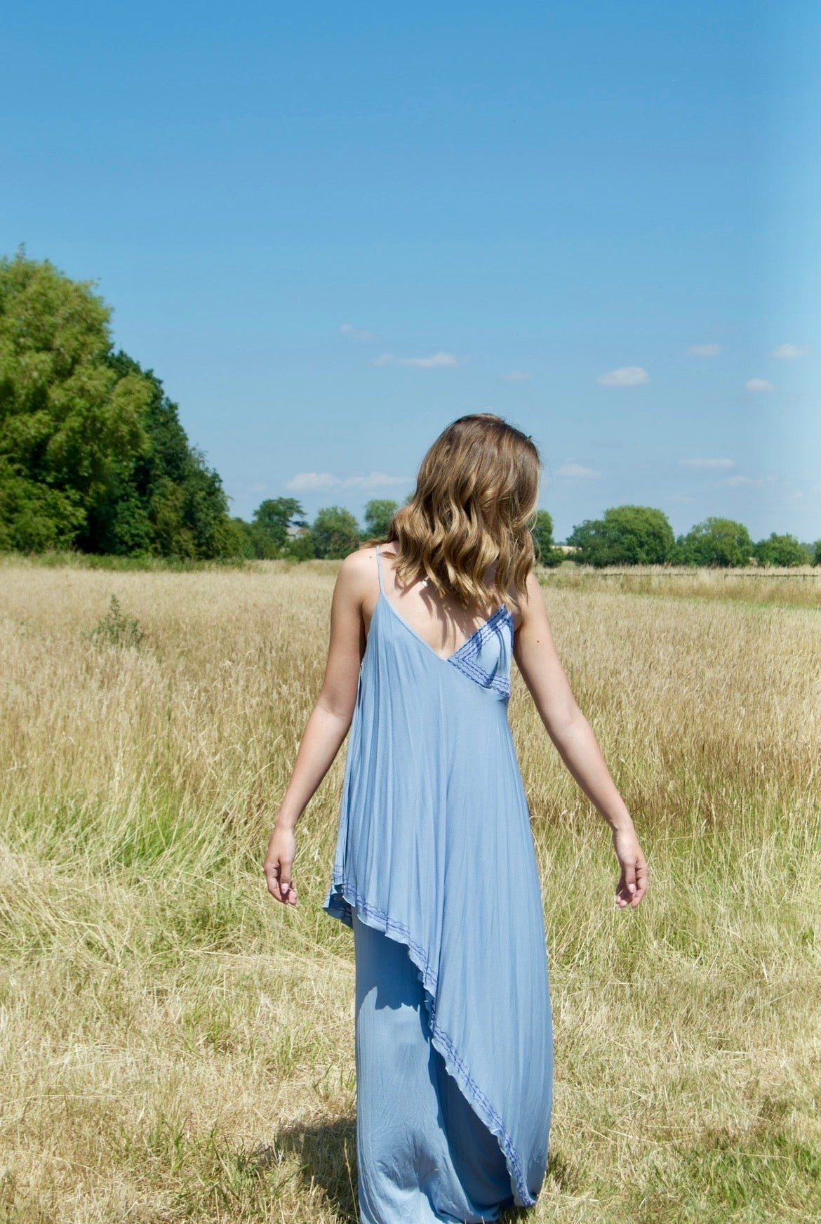 Vintage 1970s Periwinkle Blue Bohemian Maxi Dress